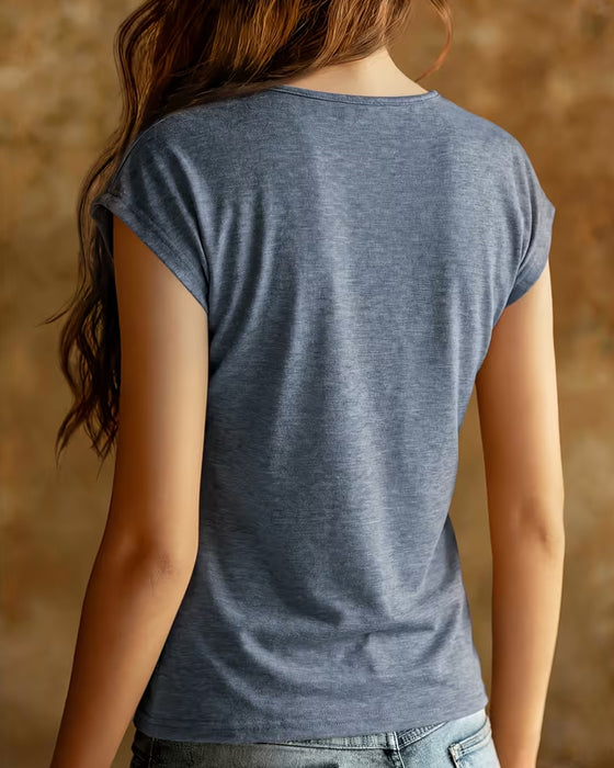 T-Shirt Patchwork Col V Dentelle Contraste