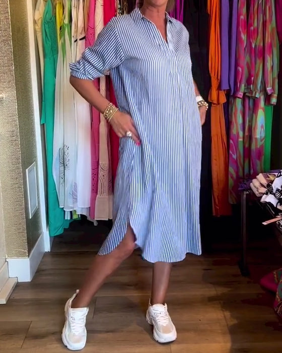 Robe décontractée à rayures et revers imprimés