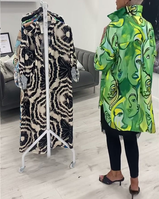 Chemise décontractée à revers imprimé visage