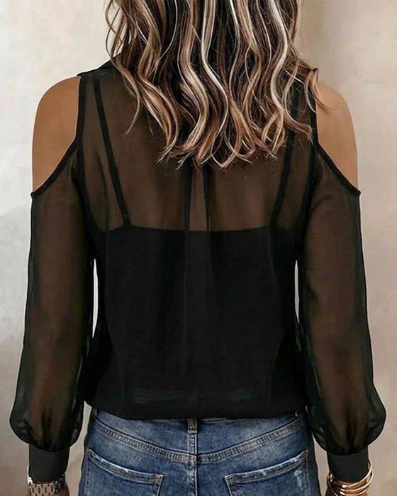 Deux Pièces Set Col Épaule Nue Chemisier Transparent Camisole