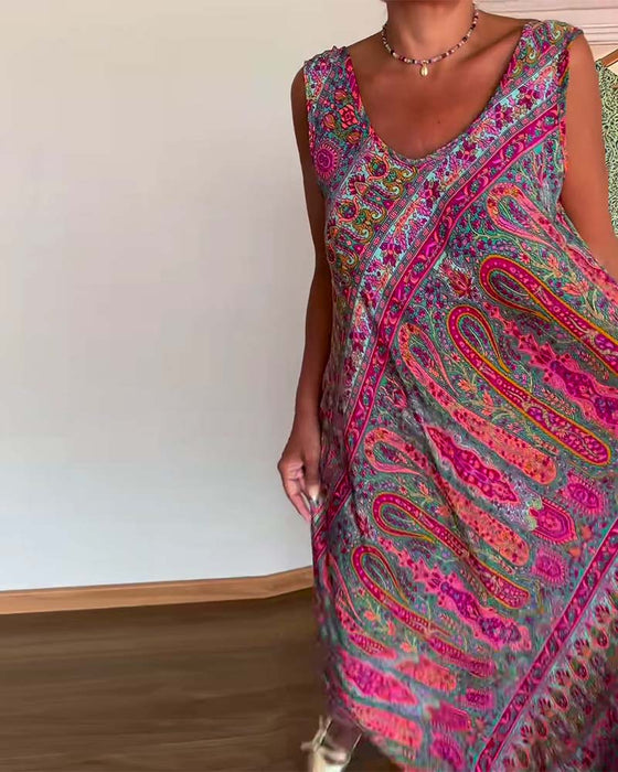 Robe Sans Manches Large Cachemire Imprimé