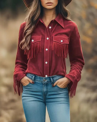 Chemise Avec Col Lapel, Détail de Poche à Franges Et Coupe à La Mode