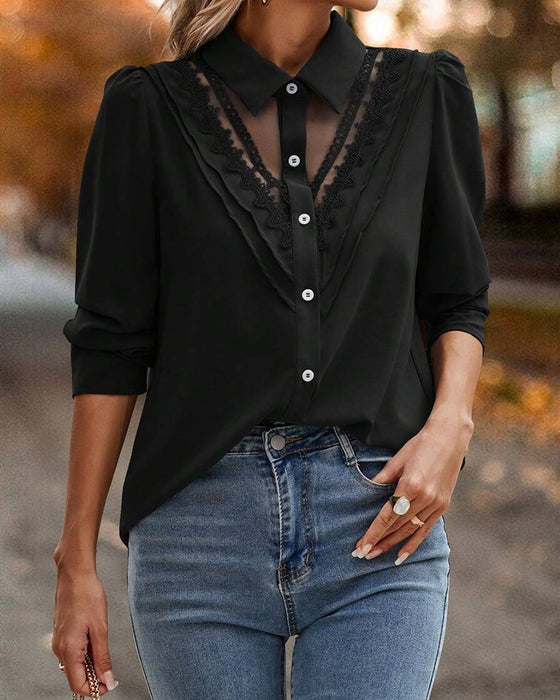 Blouse Manche Bouffante Dentelle Patchwork