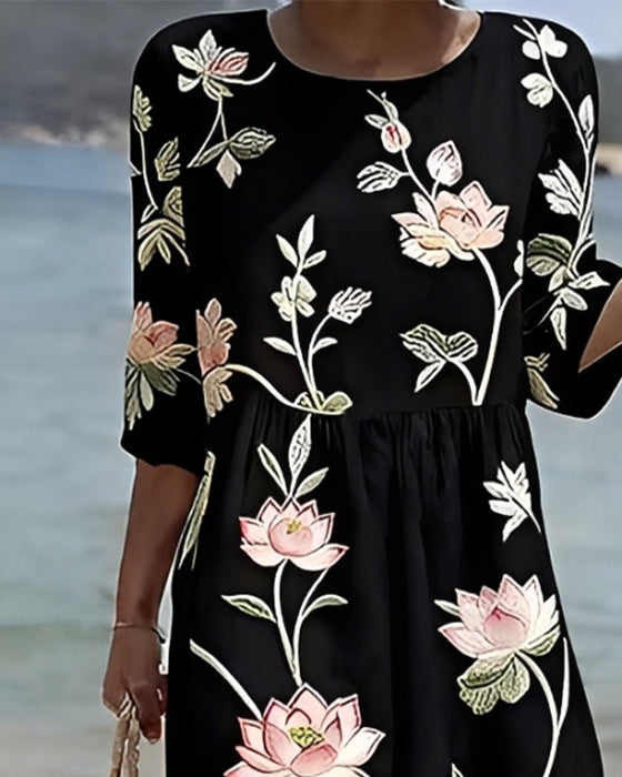 Robe Florale Col Rond