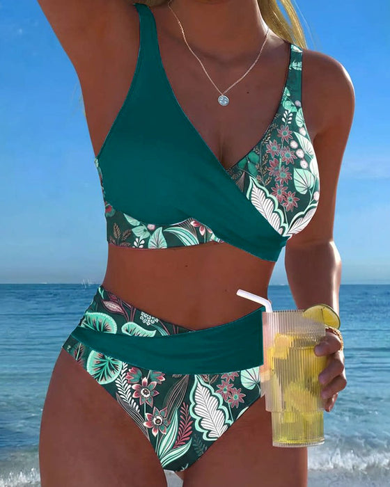 Bikini Contraste Couleur Mode Fleuri