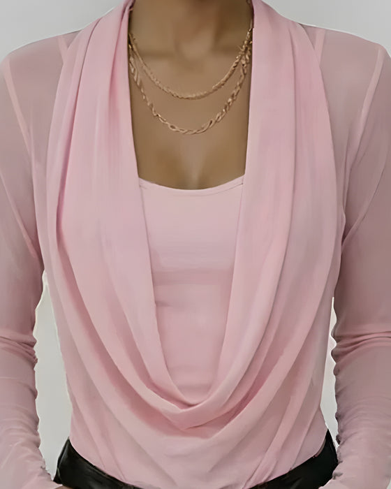 Ensemble Maille Superposée Col Cowl Manche Longue Deux Pièces