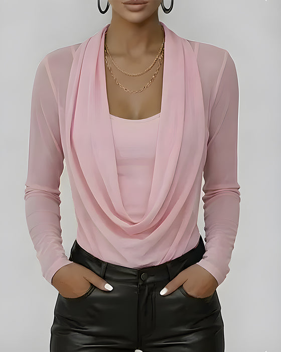 Ensemble Maille Superposée Col Cowl Manche Longue Deux Pièces