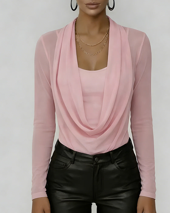 Ensemble Maille Superposée Col Cowl Manche Longue Deux Pièces