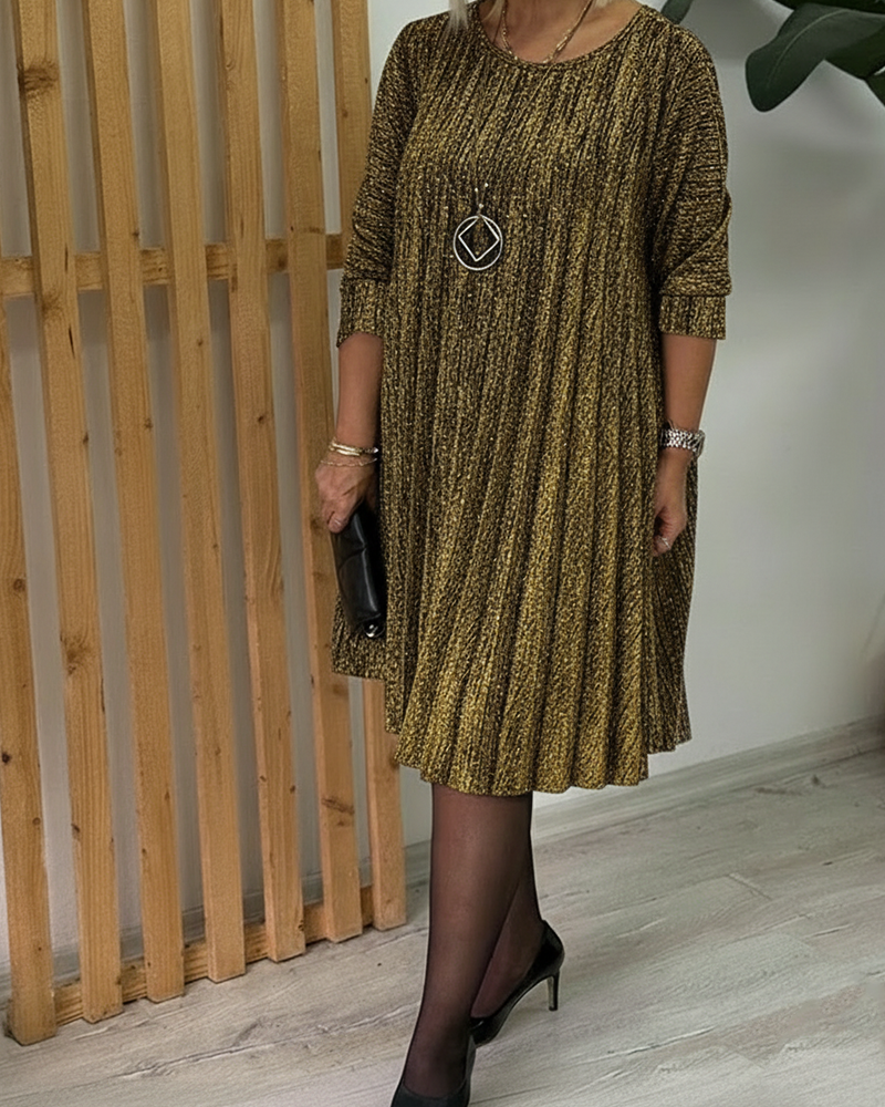 Robe Col Rond Scintillant Plissé Mode