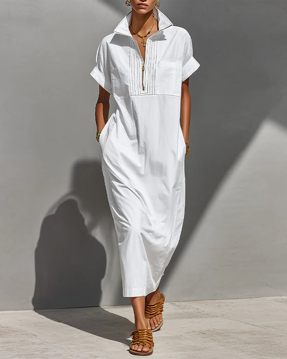 Robe Revers Fermeture Éclair Poche