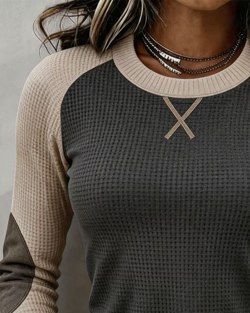 Top Col Rond Raglan Bloc De Couleur