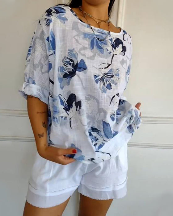 Chemisier Col Rond Manches Longues Imprimé