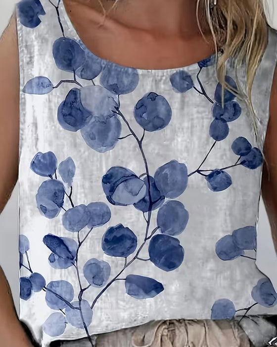 Débardeur Haut Encre Lavage Floral Sans Manches