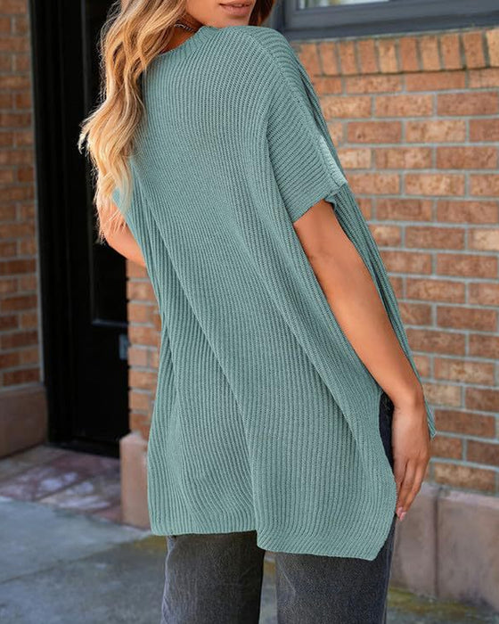 Pull-Over Unie Col Rond Manches Chauve-Souris