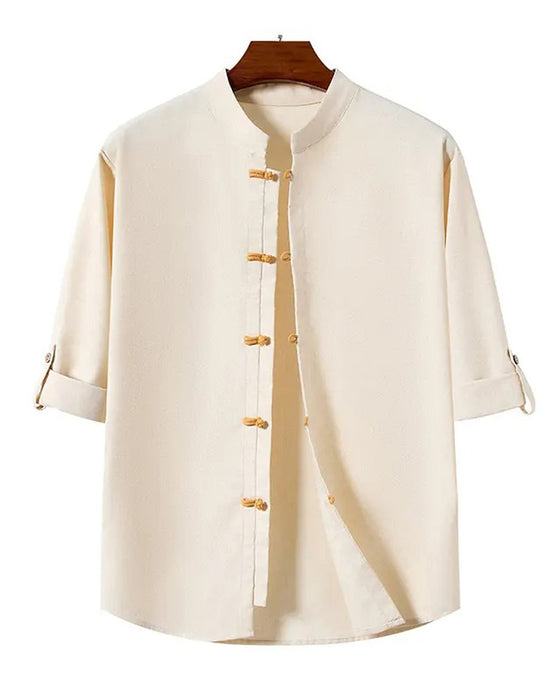 Chemise Style Chinois Col Carré Décontracté