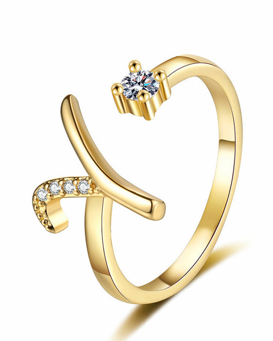 Bague Réglable Scintillante Avec Initiale Pour Femmes
