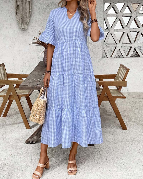 Robe Bleu Blanc Vichy Col V