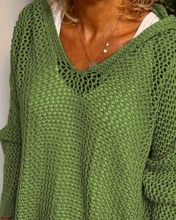 Hauts Femmes Crochet Ajouré À Capuche Manches Longues