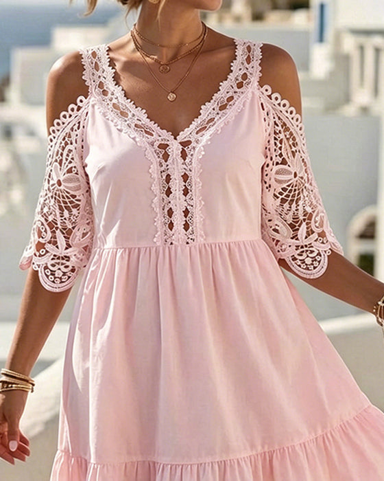 Robes Dentelle Off-Shoulder À Volants Court