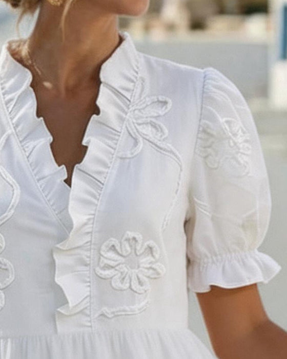 Robe Manche Bouffante Courte Floral