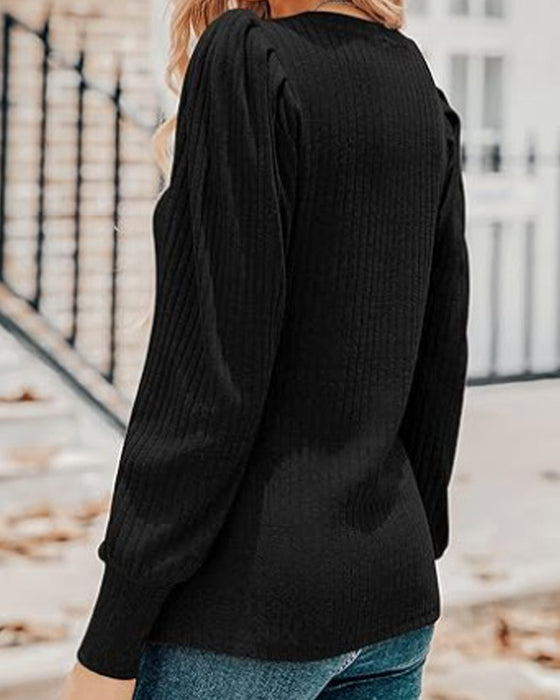 Haut uni à manches longues et col en V