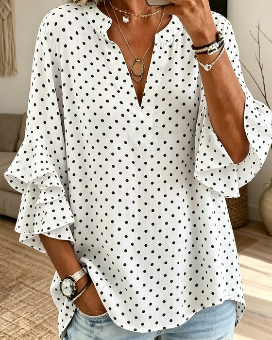 Blouse Pois Manche Volantée Superposée