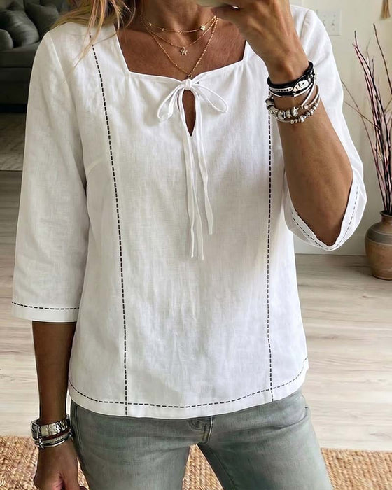 Blouse Col Carré Attache Évidé