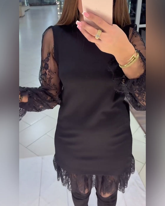 Robe Patchwork À Garniture De Dentelle