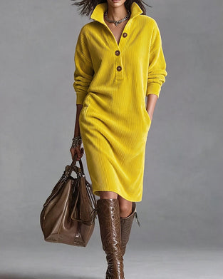 Robe Col Bouton Pochette Rayée