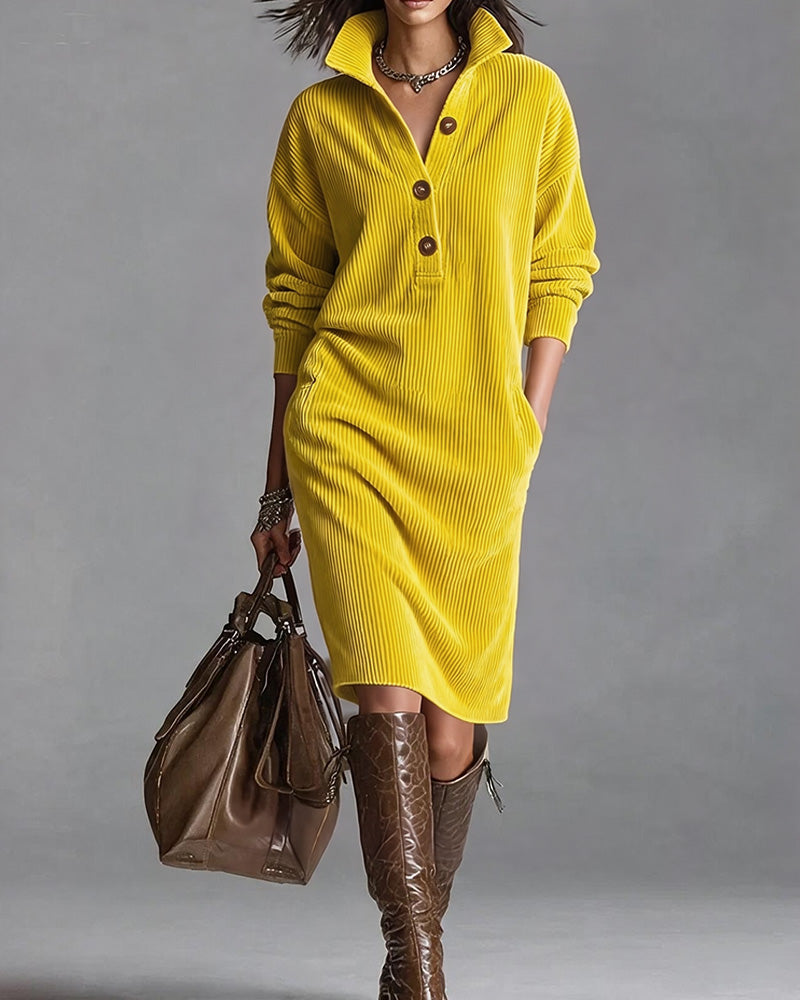 Robe Col Bouton Pochette Rayée