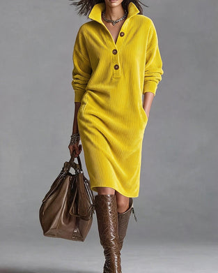 Robe Col Bouton Pochette Rayée