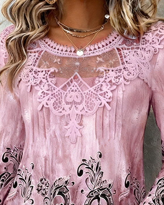 Chemisier Col Patchwork Et Imprimé Stratégiquement Placé