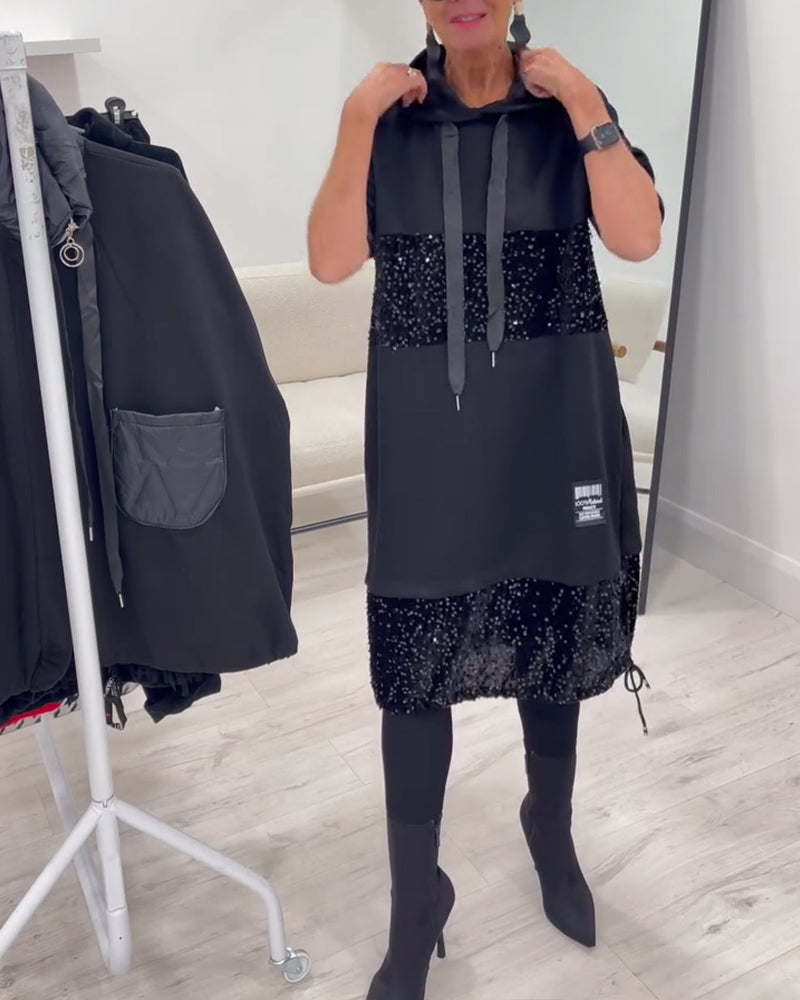 Robe À Capuche Avec Patchwork Tendance