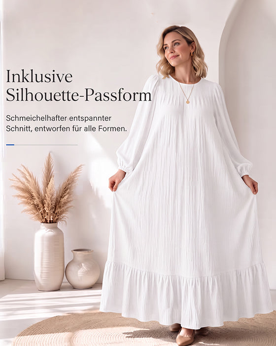 Robe Col Rond Manche Bouffante Volant