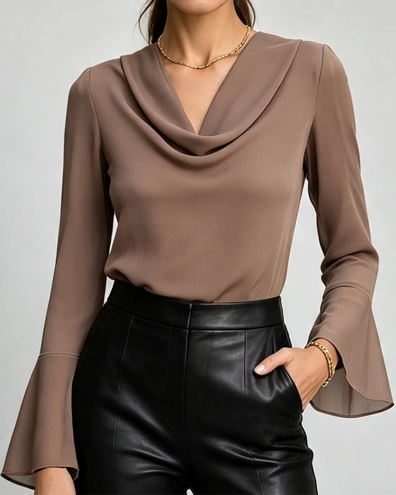 Blouse Col Mock Manche Longue Unie