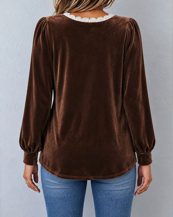 Blouse Velours Dentelle Spliced