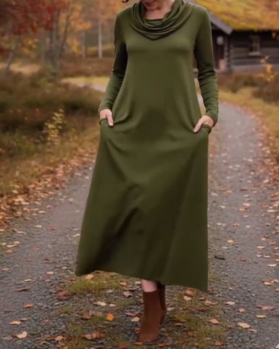 Robe décontractée simple de couleur unie avec poche