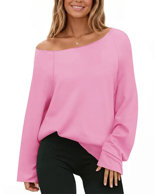 Sweatshirt Une Épaule Lâche Unie