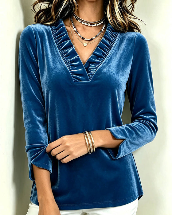 Blouse Col En V Volant Froncé Fente