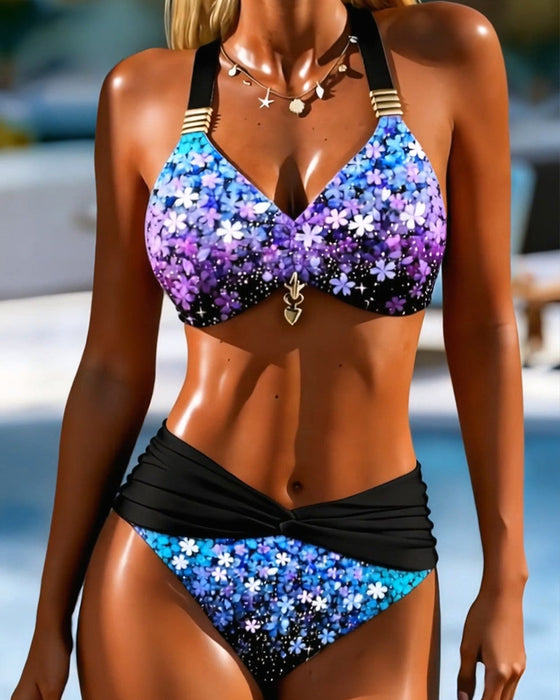 Bikini Col-Montant Deux-Pièces Imprimé