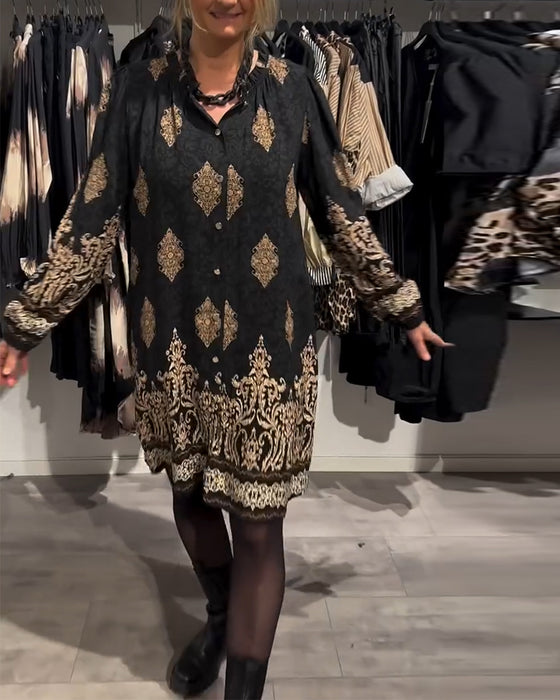 Robe à imprimé vintage boutonnée à revers