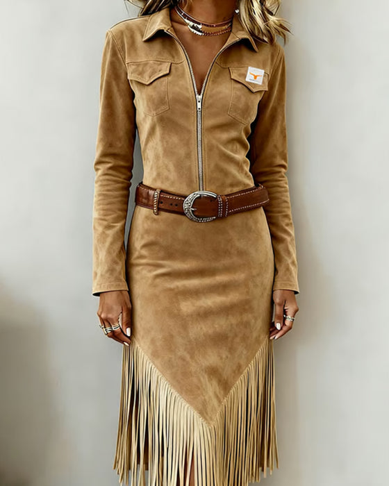 Robe Unie À Demi-Fermeture Éclair Et Glands