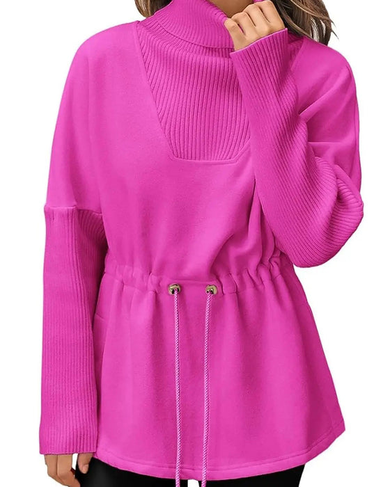 Sweat-Shirt Col Haut Manches Longues Taille Cordon