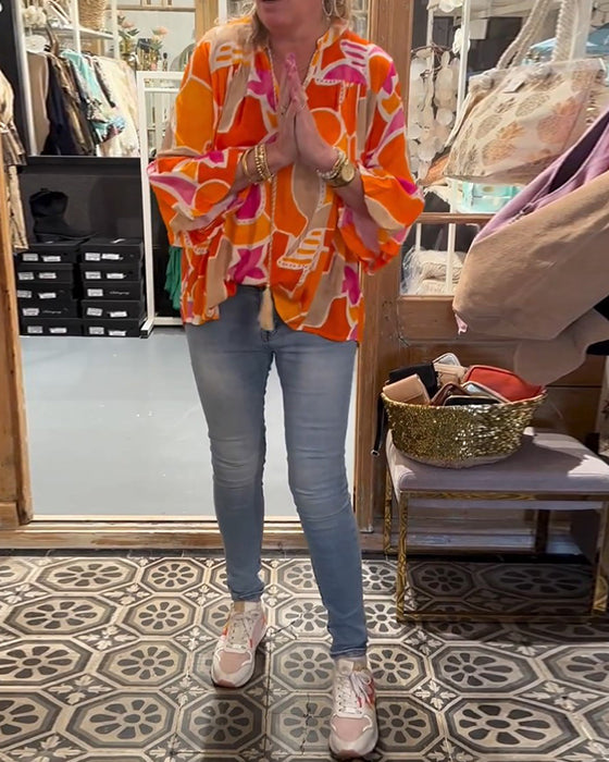 Chemisier manches longues imprimée colorée