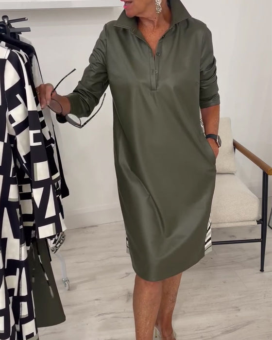 Robe Revers Unie Manche Longue