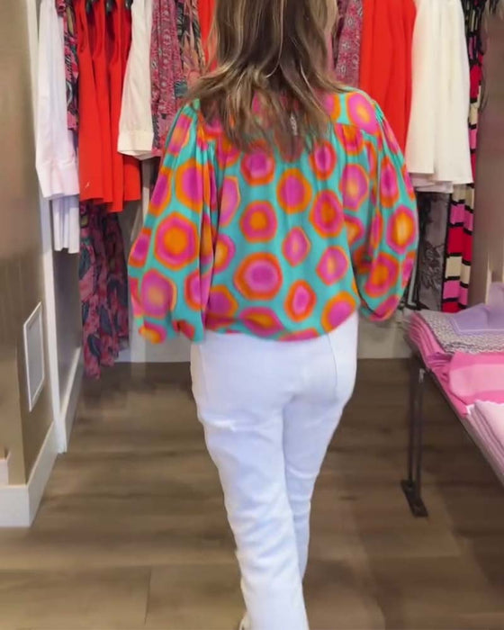 Chemise col montant imprimé géométrique coloré