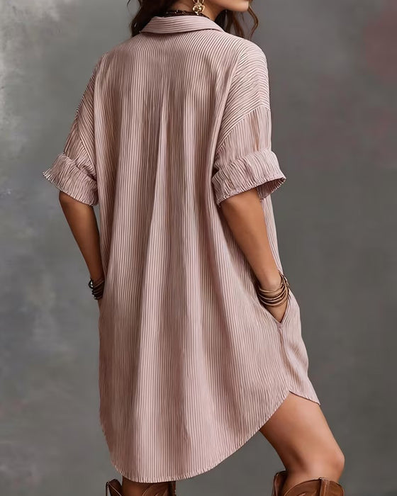 Robes Revers Rayure Patchwork Ample