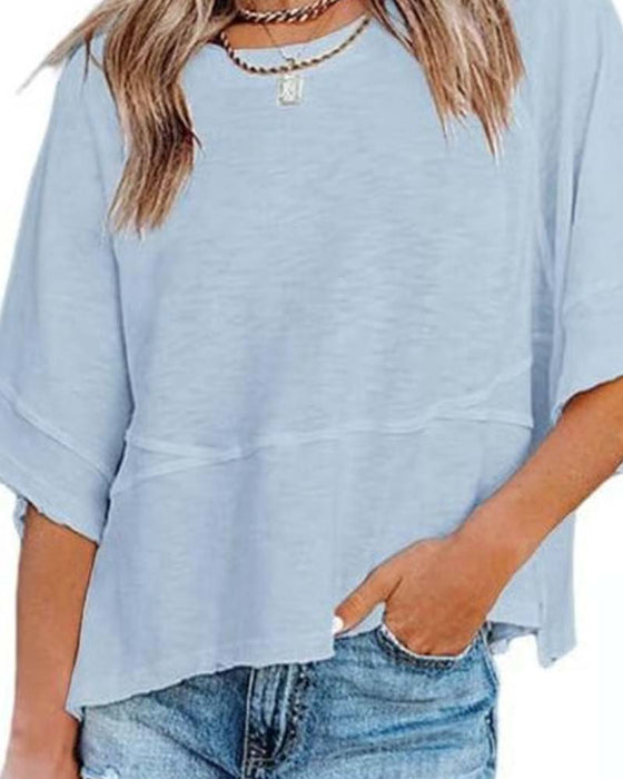 T-Shirt Panneau Unie Manche Évasée