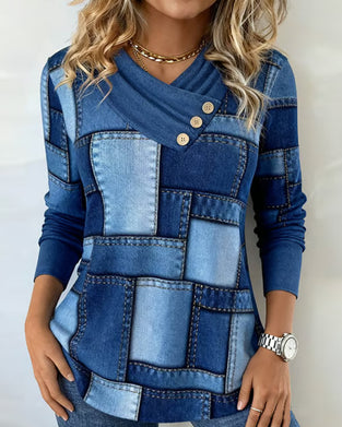 Haut À Manches Longues À Col V Avec Contraste Uni