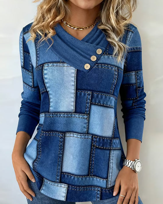 Haut À Manches Longues À Col V Avec Contraste Uni